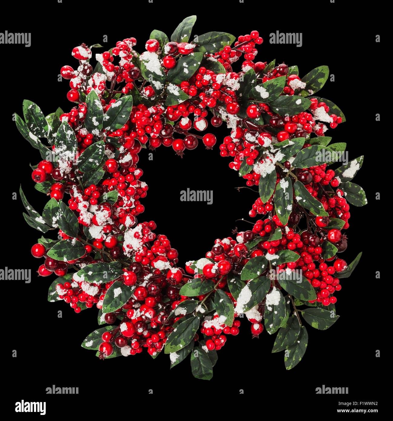 Christmas wreath on the black background. Stock Photo