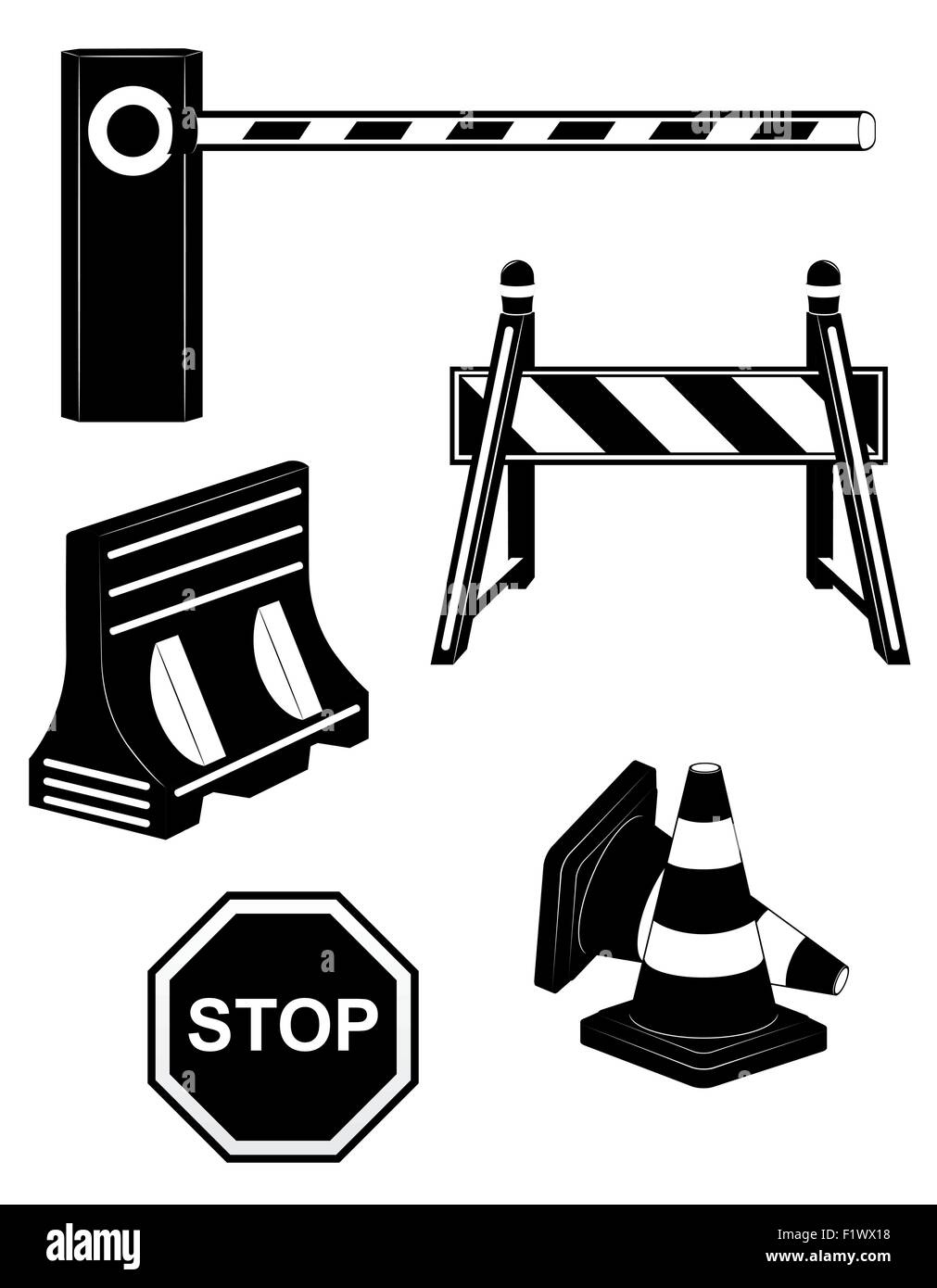 set icons road barrier black silhouette vector illustration isolated on ...