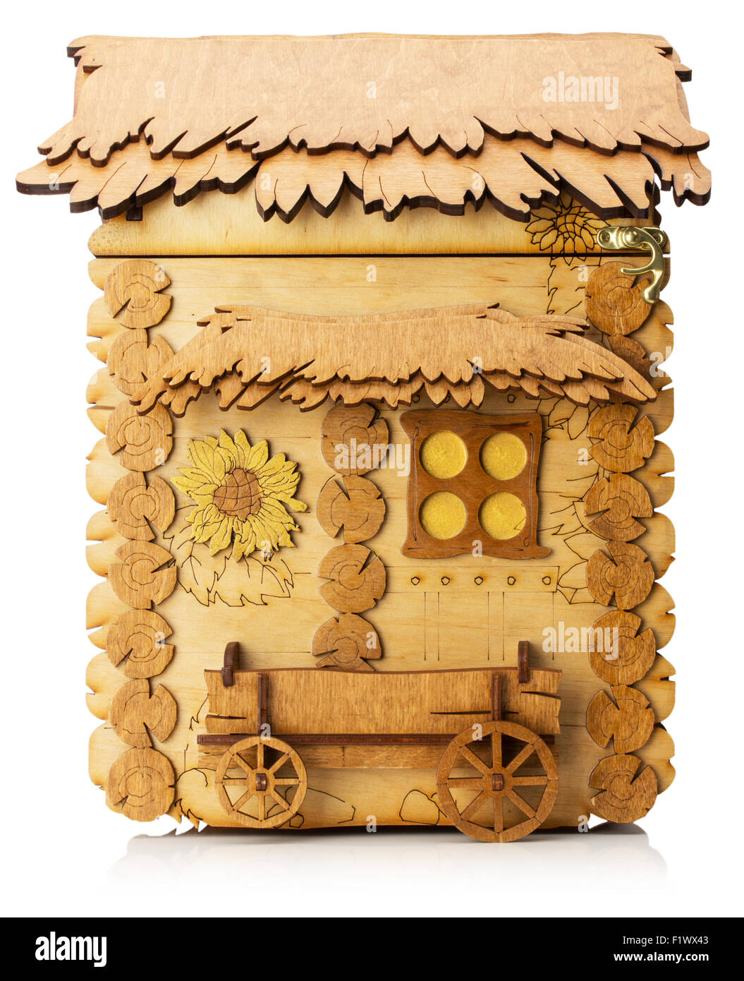 wooden model of little house isolated on the white background. Stock Photo