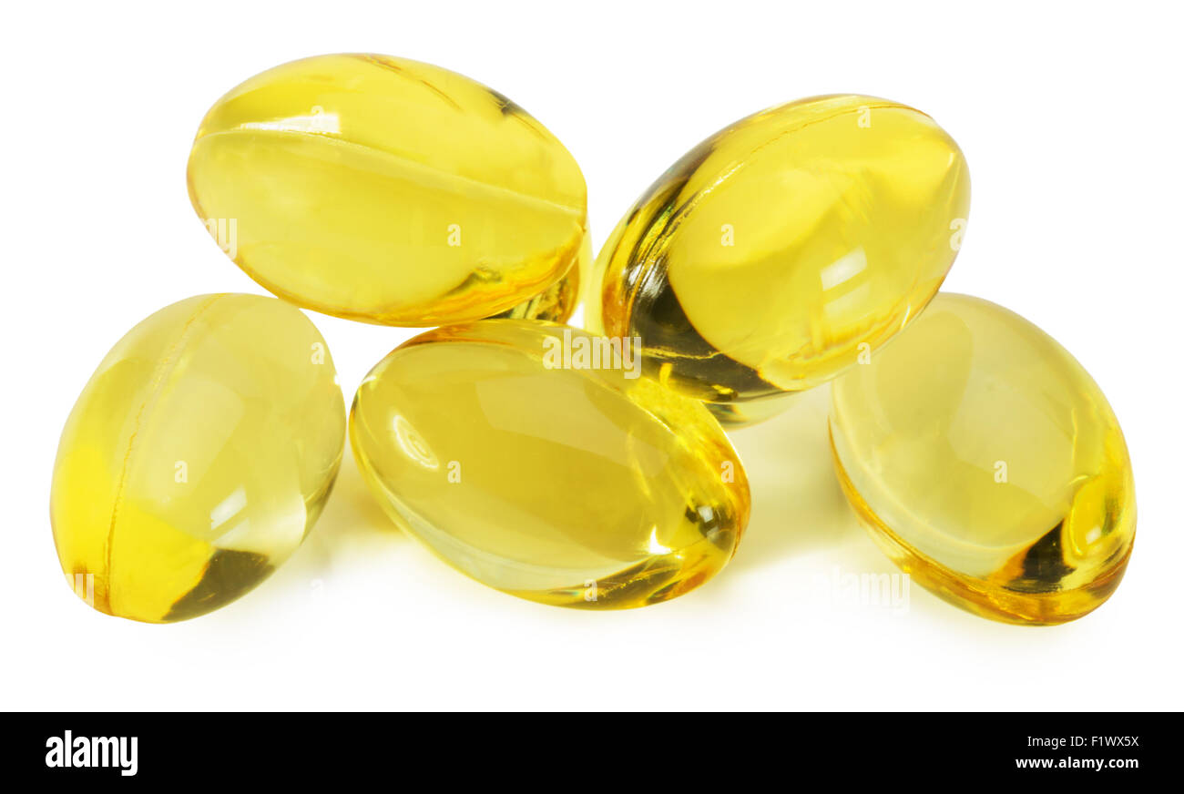 fish oil capsules isolated on white background. Stock Photo