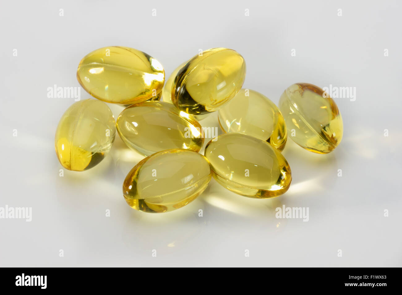 close up of fish oil capsules. Stock Photo