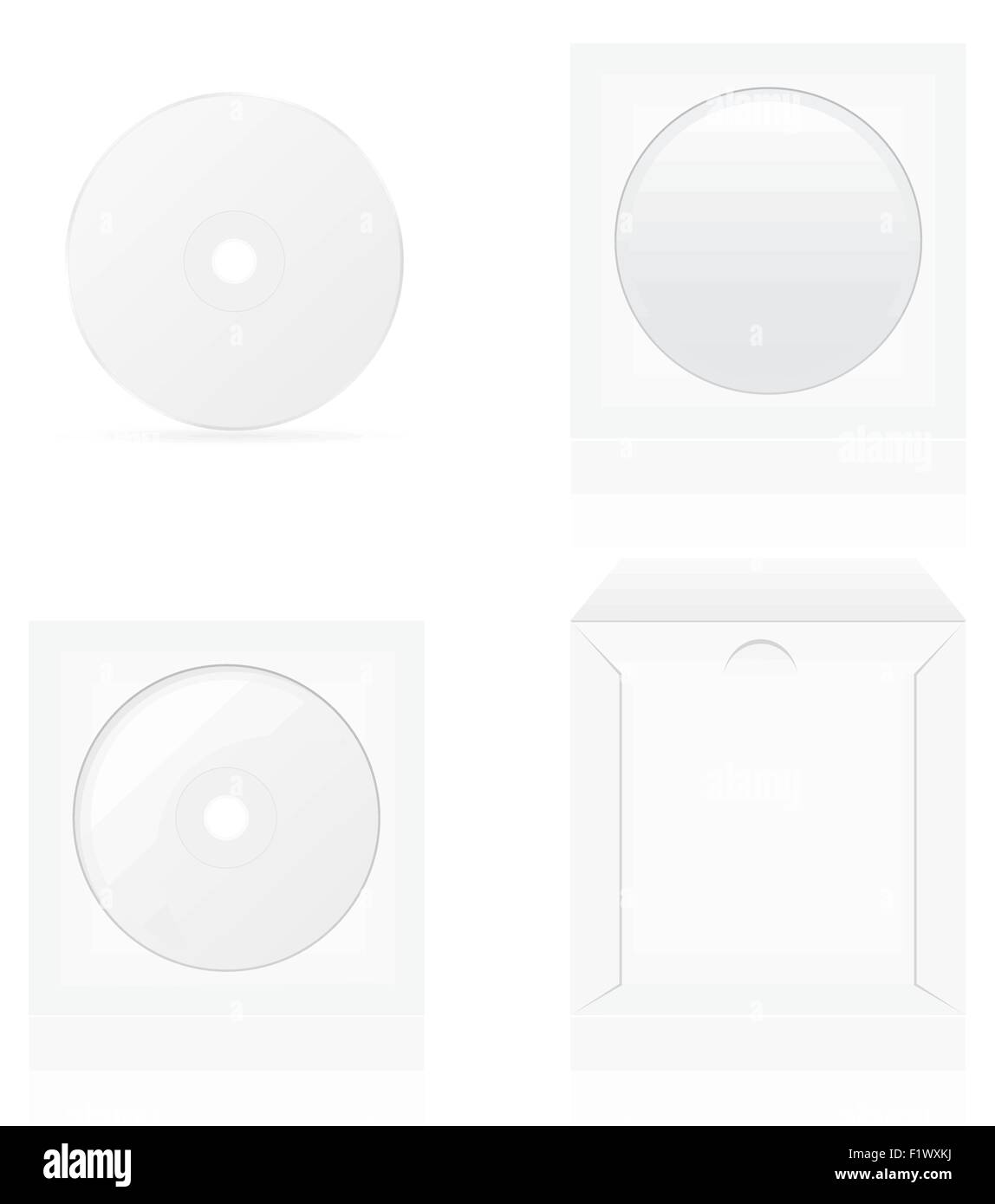 set of white blank cd disk and cover vector illustration isolated on background Stock Vector