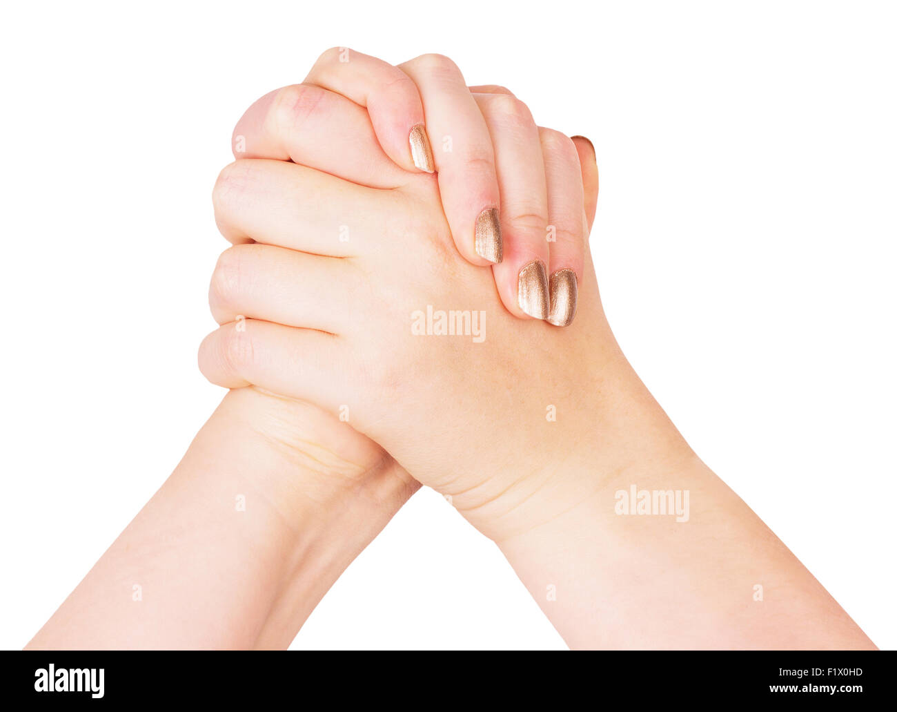 hand in hand isolated on the white background. Stock Photo