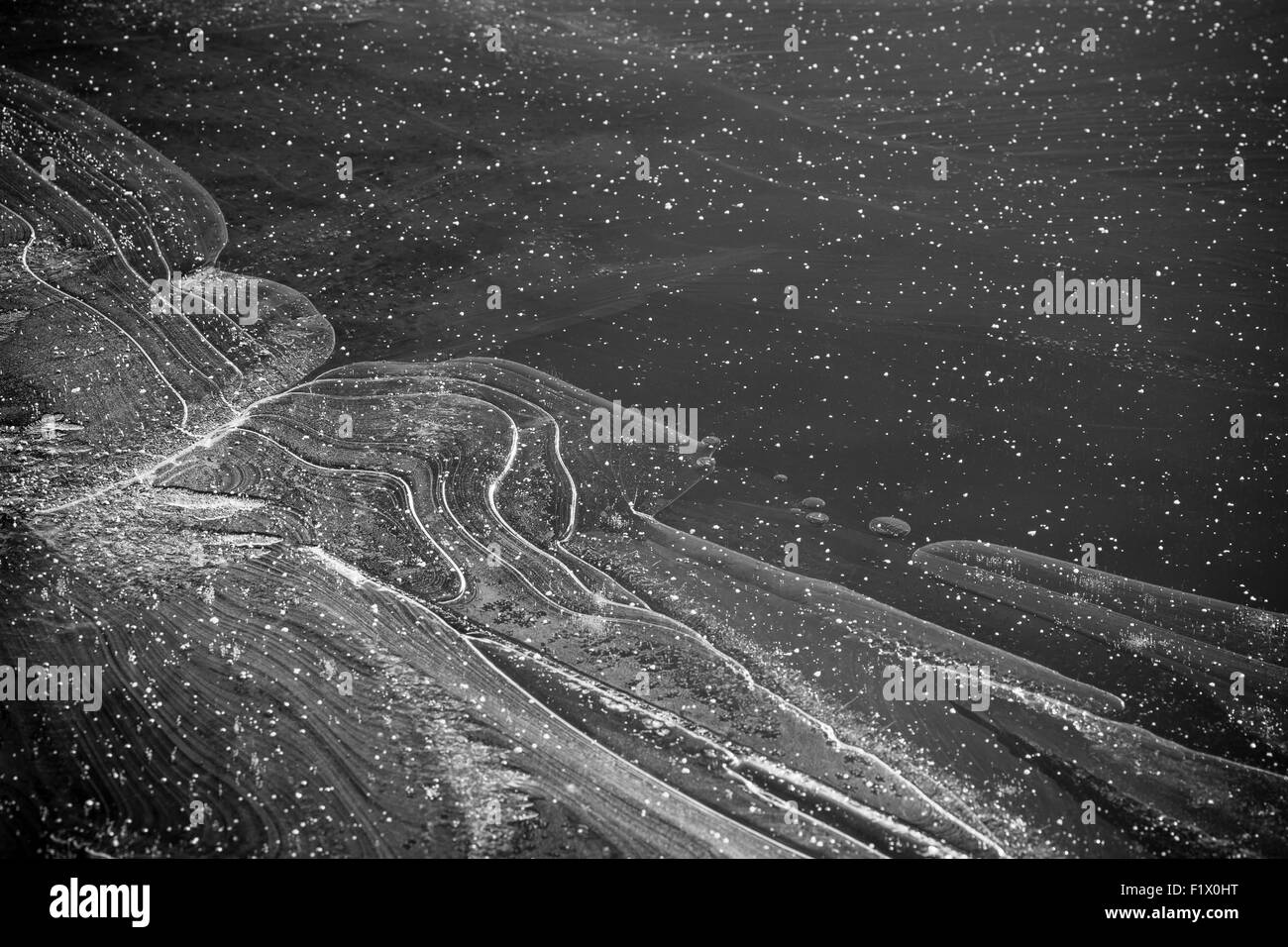 Ice patterns on surface of frozen lake. Skaftafellsjokull glacier. Vatnajokull National Park. Iceland. Stock Photo