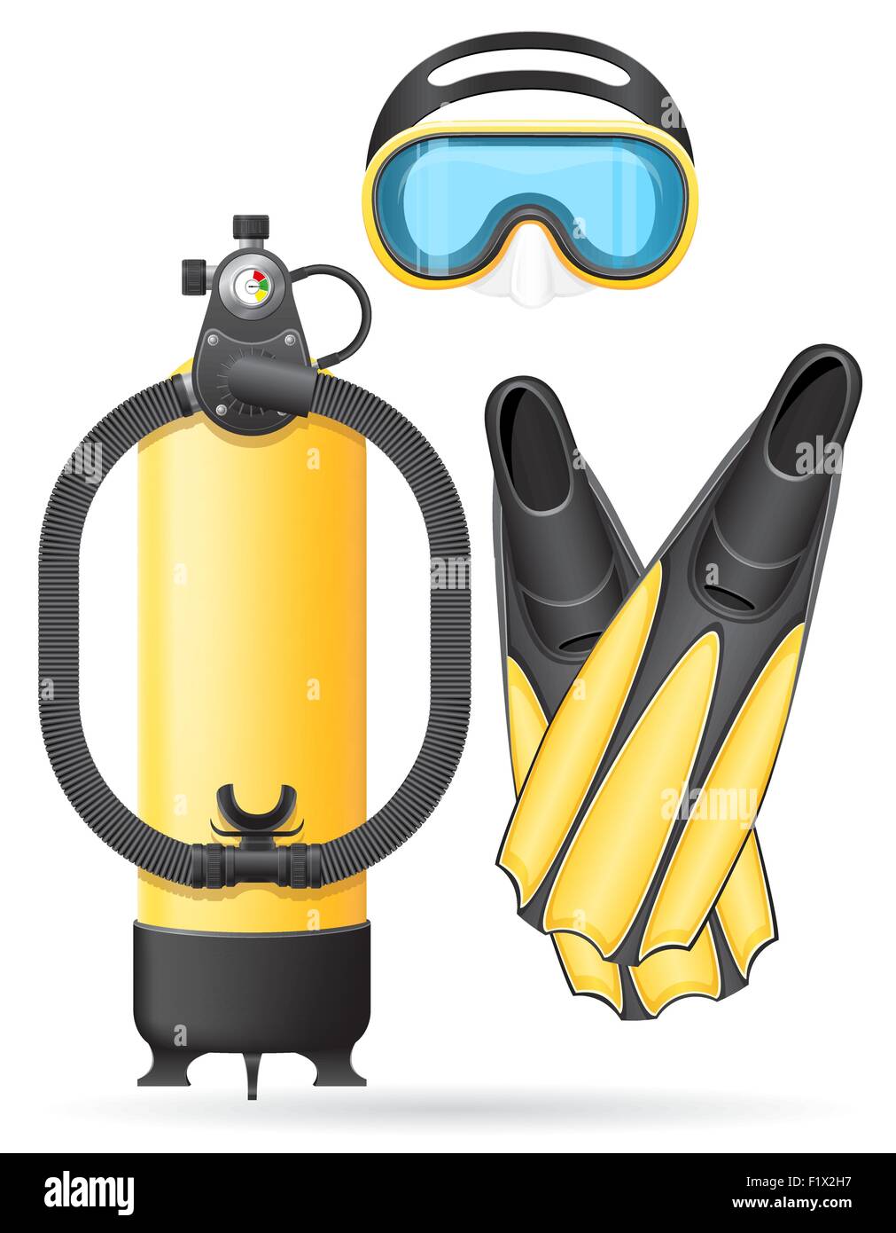 aqualung mask tube and flippers for diving vector illustration isolated ...