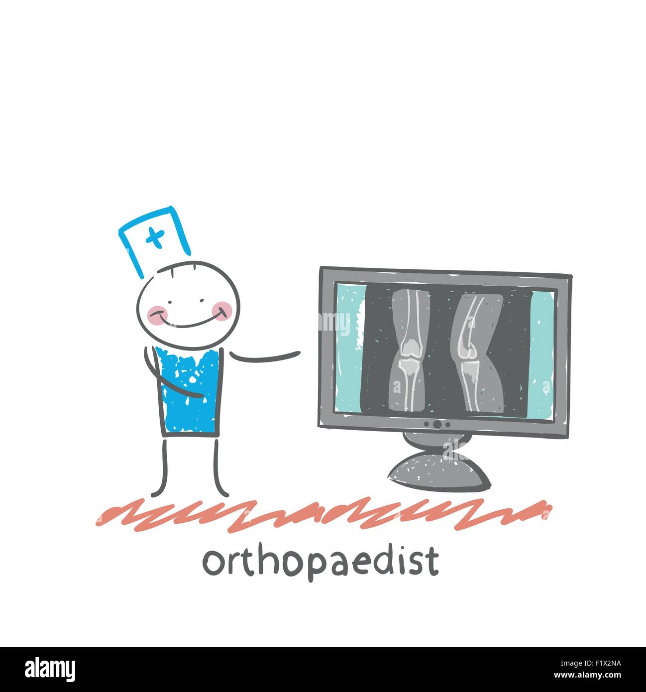 orthopaedist on the monitor shows an X-ray Stock Vector