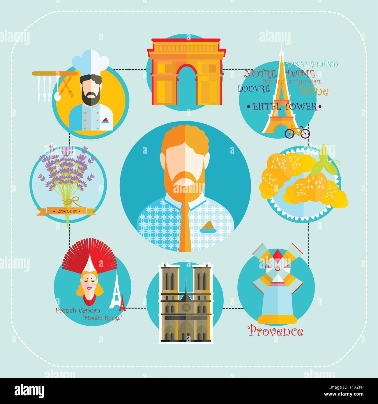 A man travels to Paris icon Stock Vector