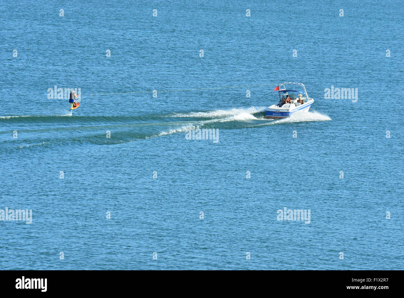 A Lady water skiing on Lake Havasu in Arizona Stock Photo