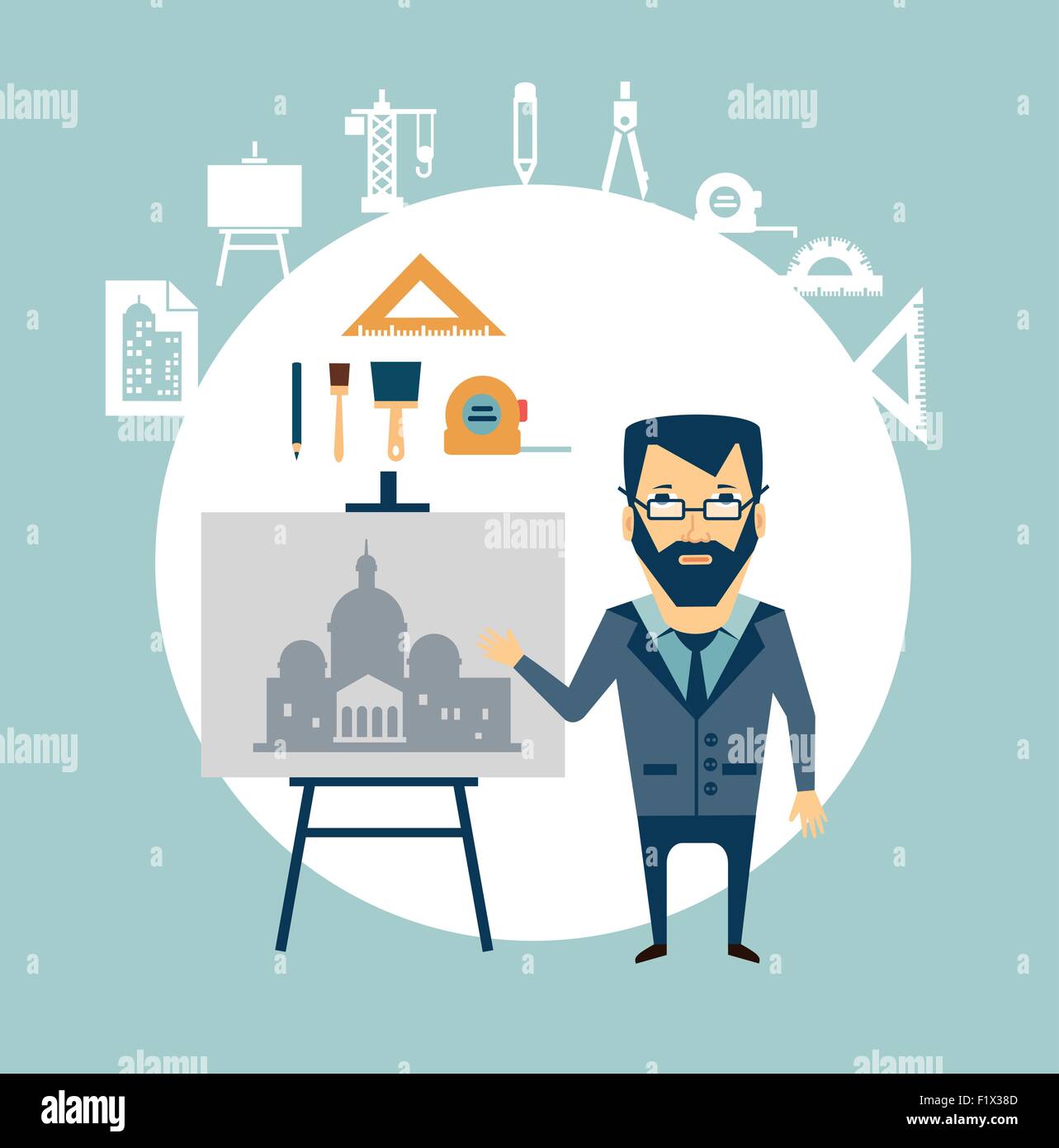 architect restoring old buildings illustration. Flat modern style ...