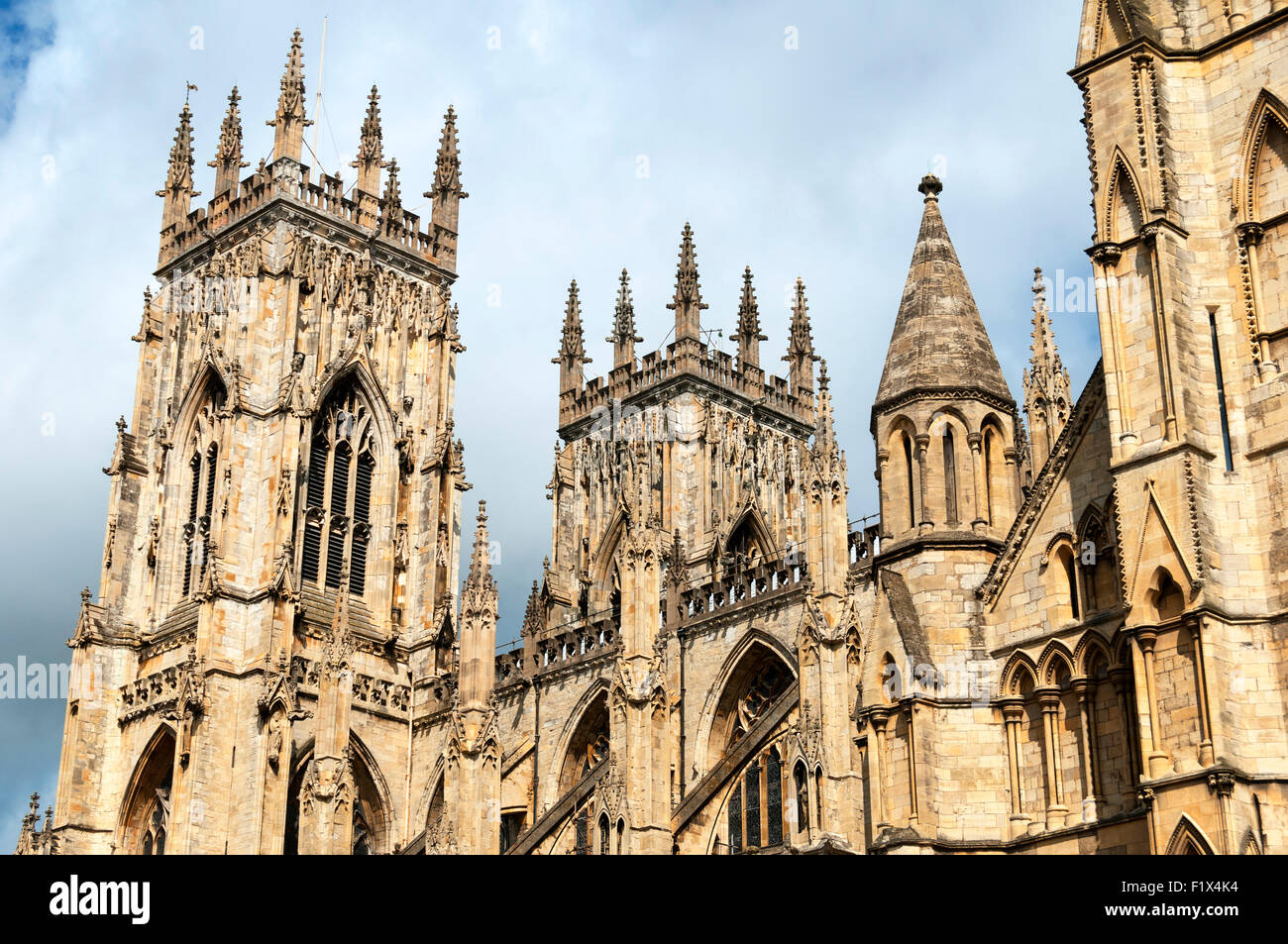 The west towers of York Minster from Minster Yard, City of York, Yorkshire, England, UK Stock Photo
