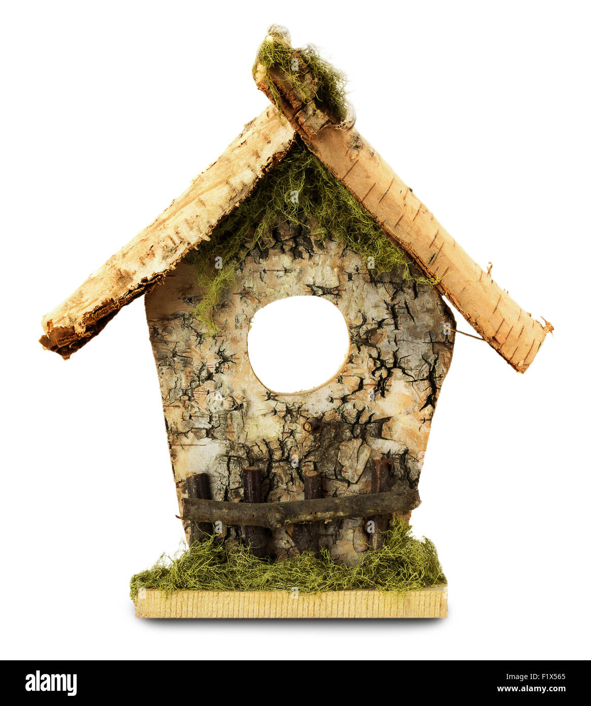 wooden birdhouse isolated on the white background. Stock Photo