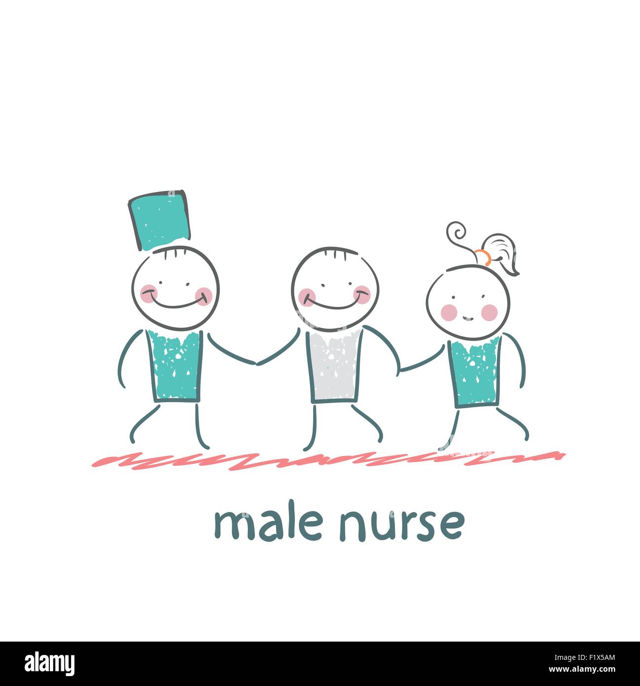 male nurse  hold ill patient. Fun cartoon style illustration. The situation of life. Stock Vector