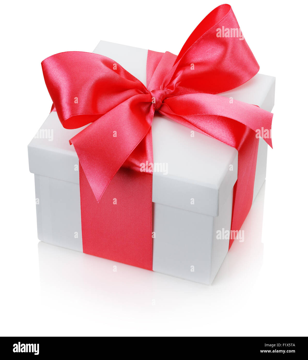gift box with red bow isolated on the white background Stock Photo - Alamy