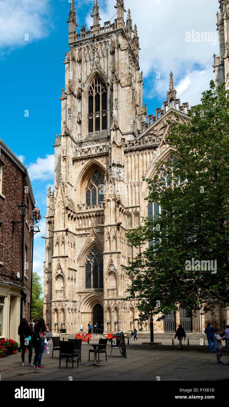The west front of York Minster over Minster Yard, City of York, Yorkshire, England, UK Stock Photo