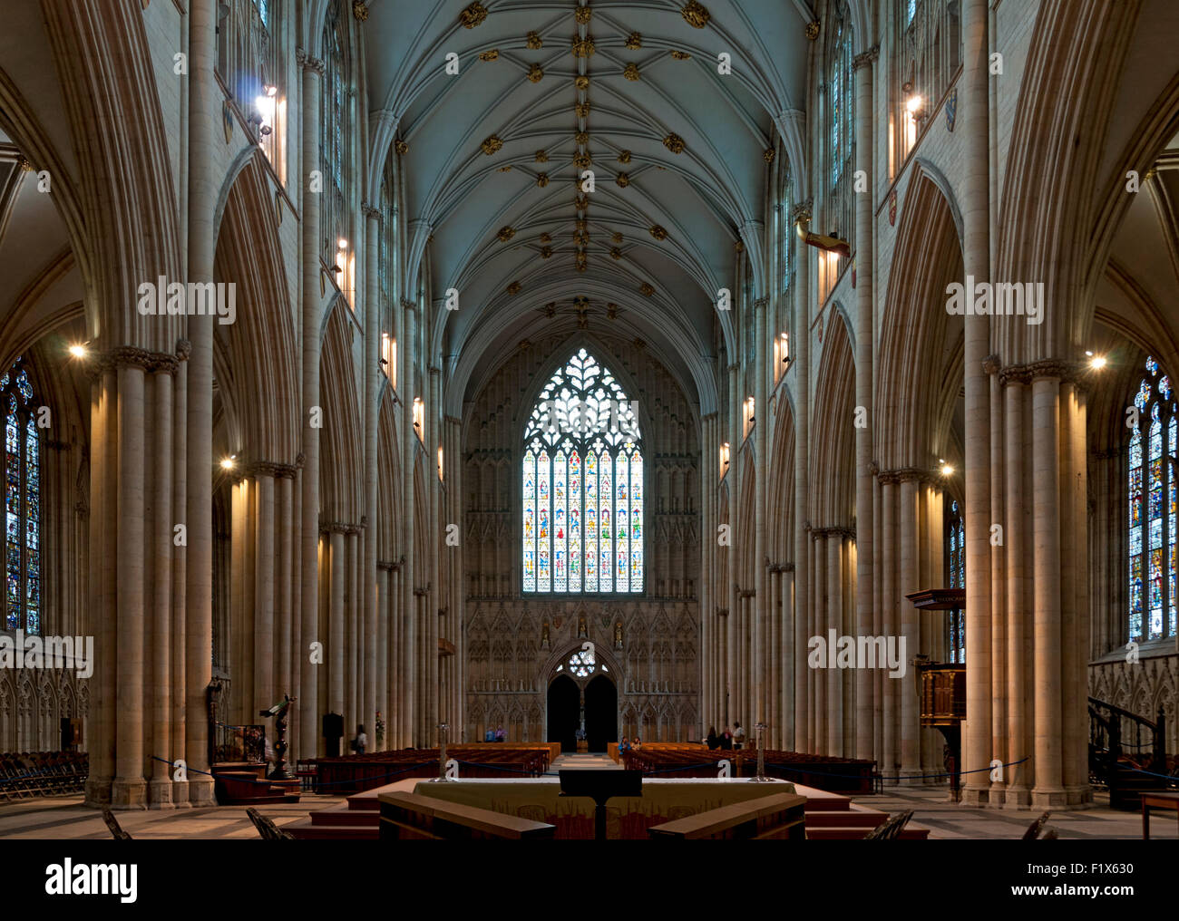 The Nave and the Great West Window of York Minster, City of York, Yorkshire, England, UK Stock Photo