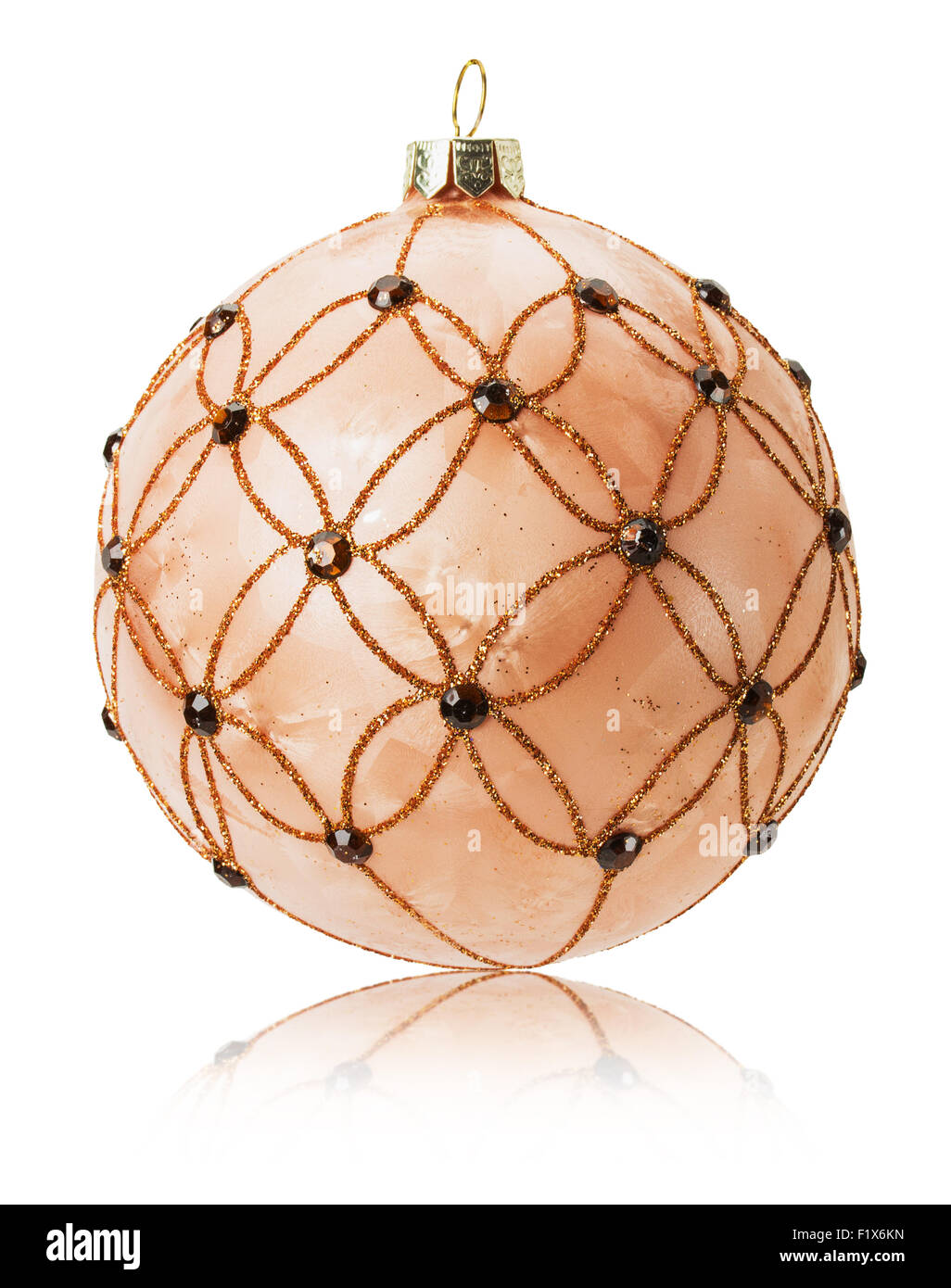 beige Christmas balls isolated on the white background. Stock Photo