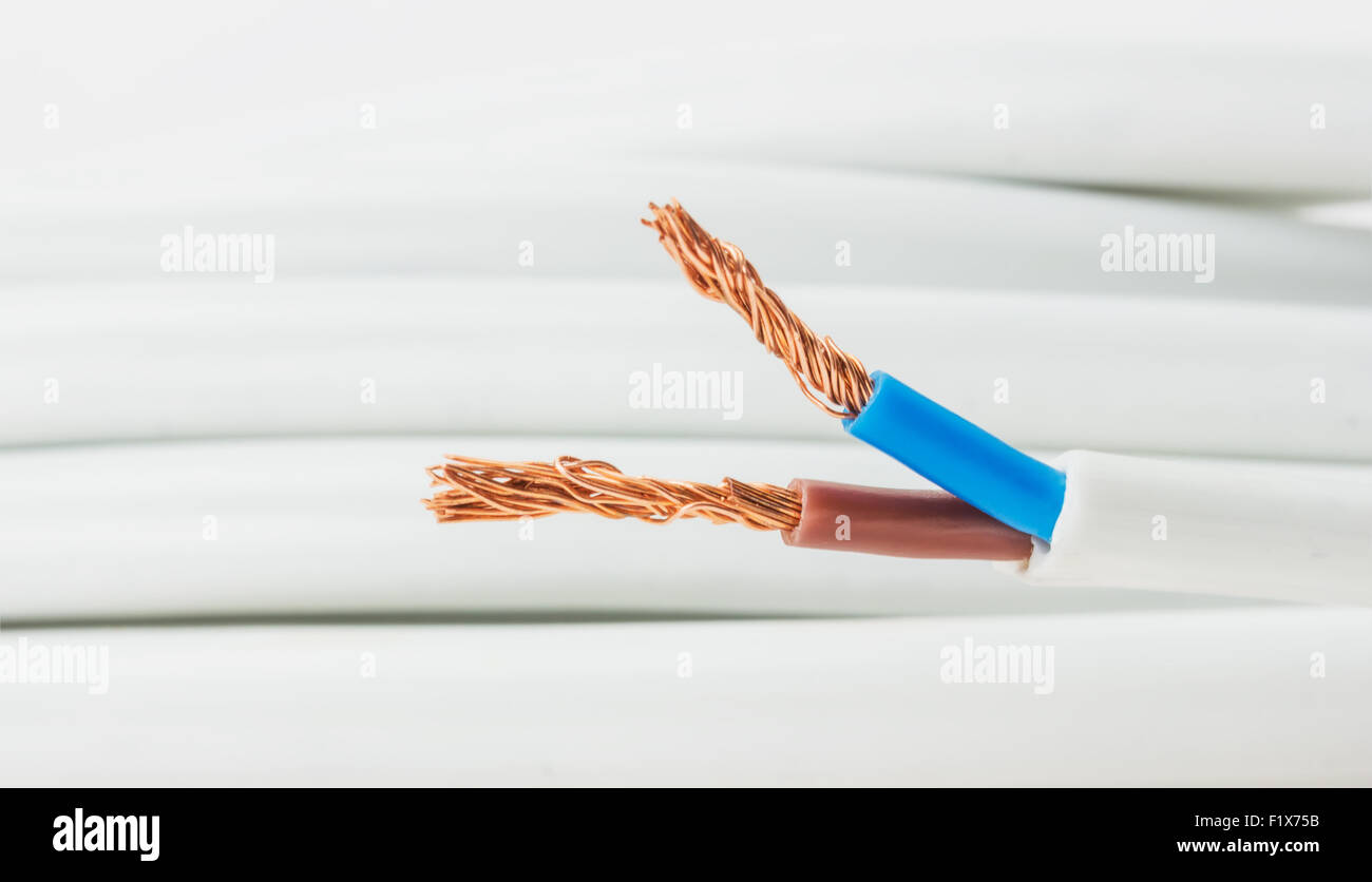 The cleared copper electric power cable. Stock Photo