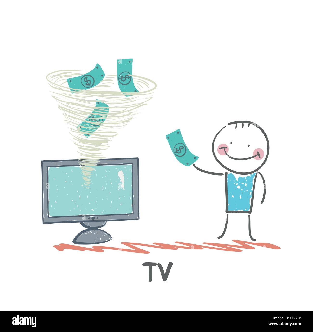 TV takes money from the man Stock Vector