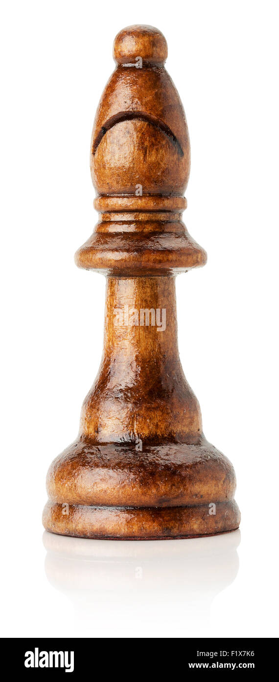 black wooden chess bishop on the white background. Stock Photo