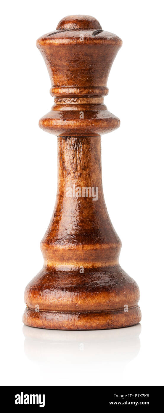 black wooden chess queen on the white background. Stock Photo