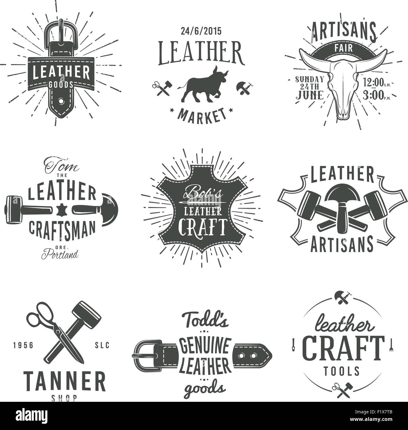 Second set of grey vector vintage craftsman logo designs, retro genuine  leather tool labels. artisan craft market insignia illustration Stock  Vector Image & Art - Alamy