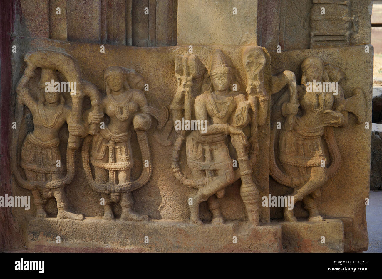 Carved figure, Ramappa Temple, Palampet, Warangal, Telangana, India Stock Photo