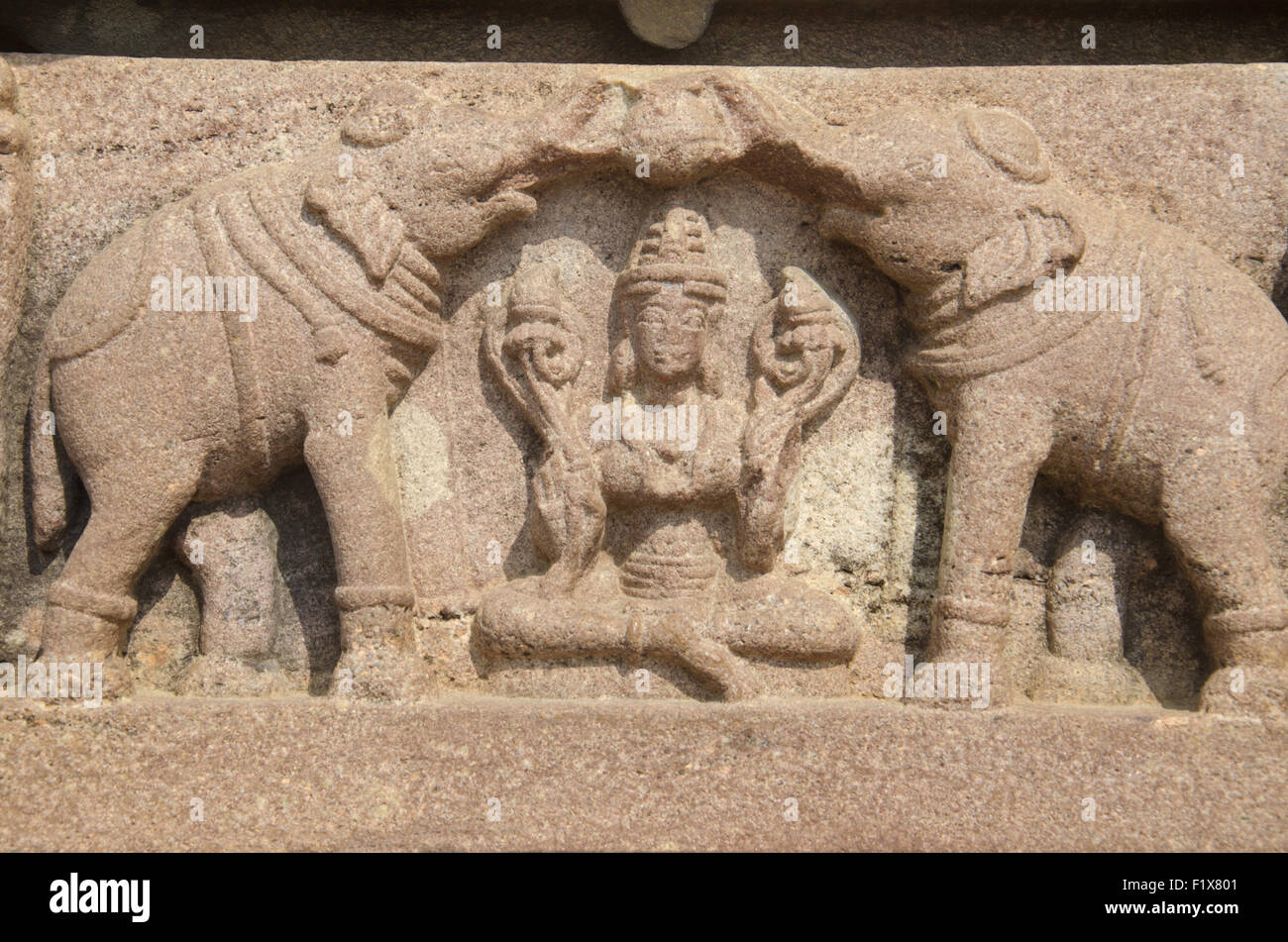 Gajalakshmi bathed by elephants sculpture, Ramappa temple, Warangal, Telangana, India. UNESCO Heritage site 2021 Stock Photo