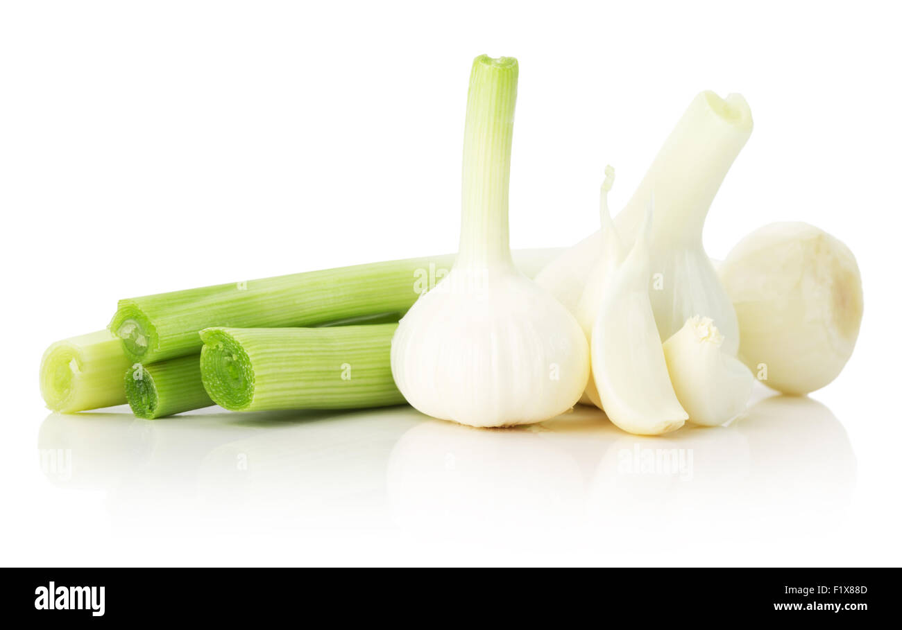 young garlics isolated on the white background. Stock Photo
