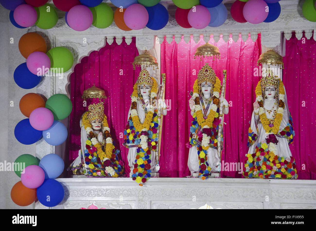 Lord Shriram, Lakshman, Seeta and Hanuman, Salasar Balaji Temple, Akola, Maharashtra, India Stock Photo