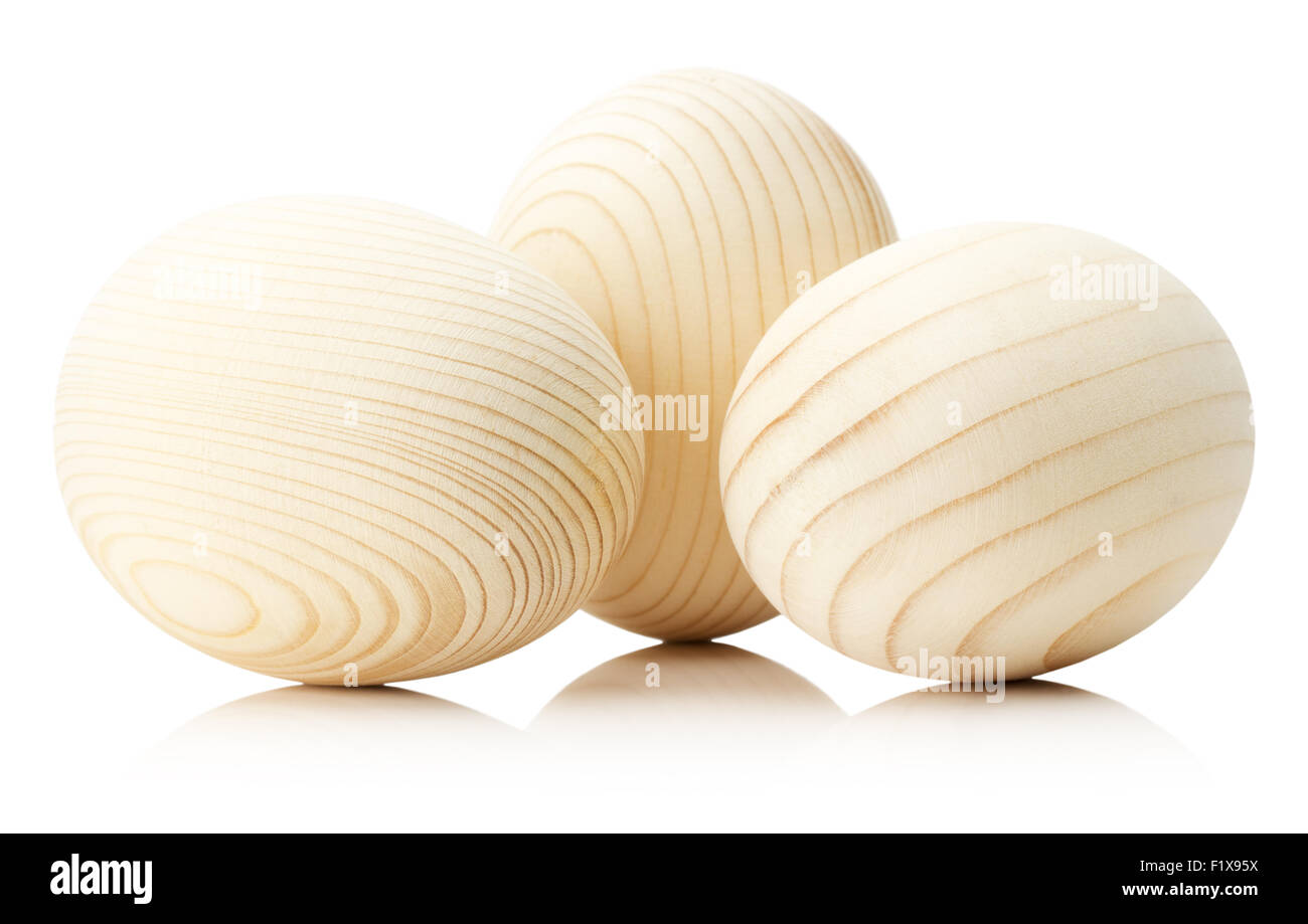 wooden eggs isolated on white background. Stock Photo