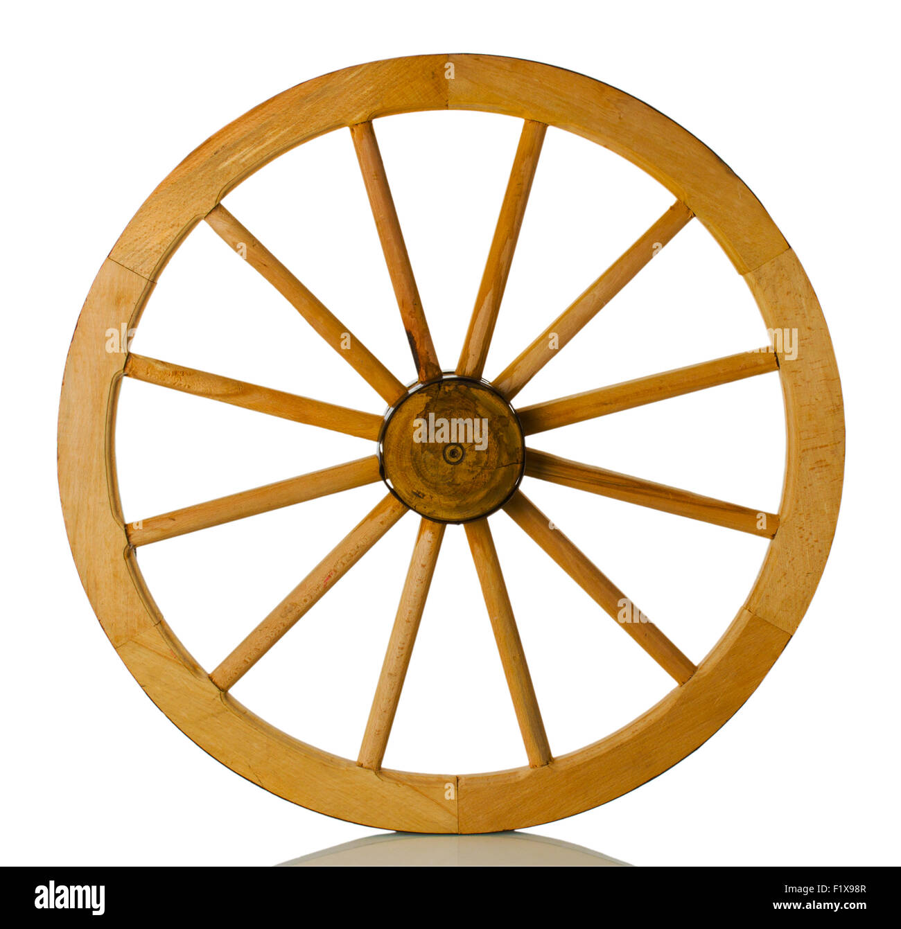 wooden wheel on a white background. Stock Photo