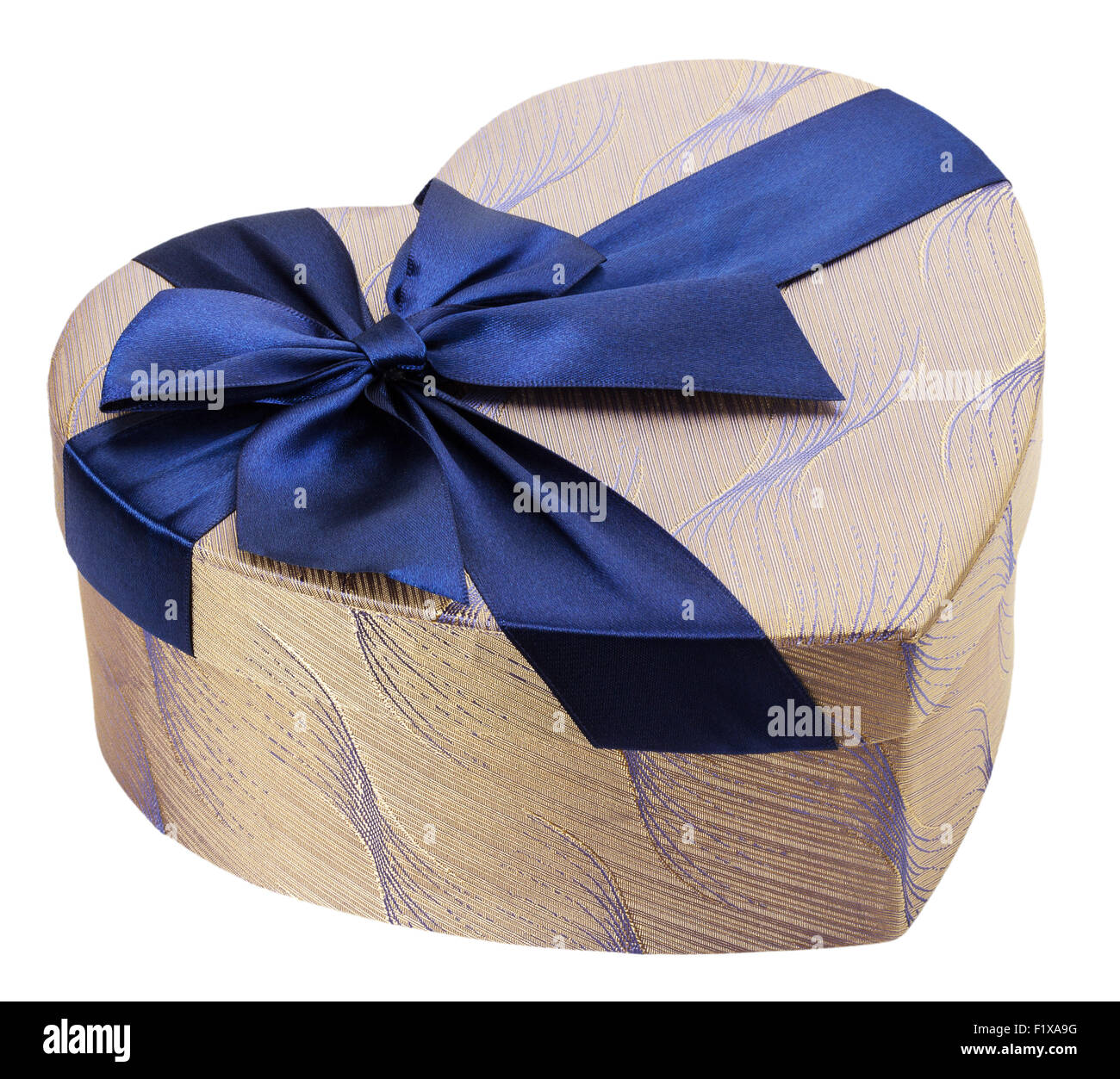 heart-shaped gift box with blue bow. Stock Photo