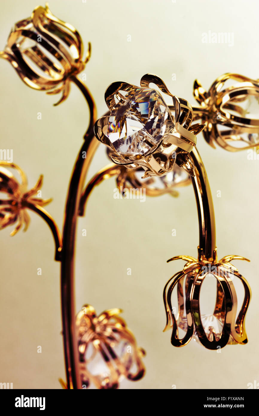 golden decorative flowers isolated on the white background. Stock Photo