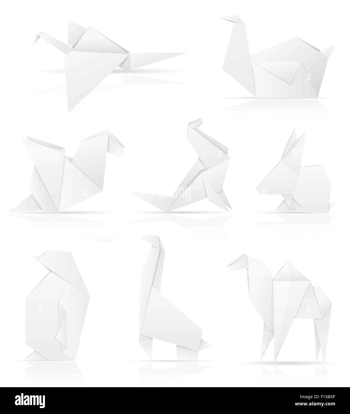 set icons origami paper animals vector illustration isolated on white ...