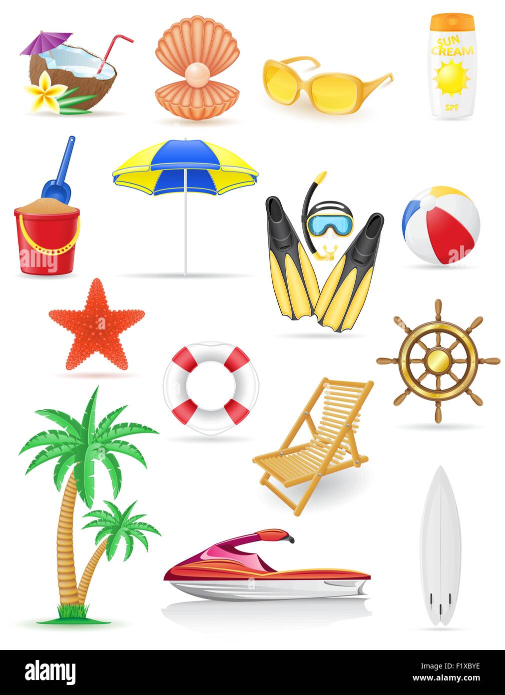 set of beach icons vector illustration isolated on white background ...