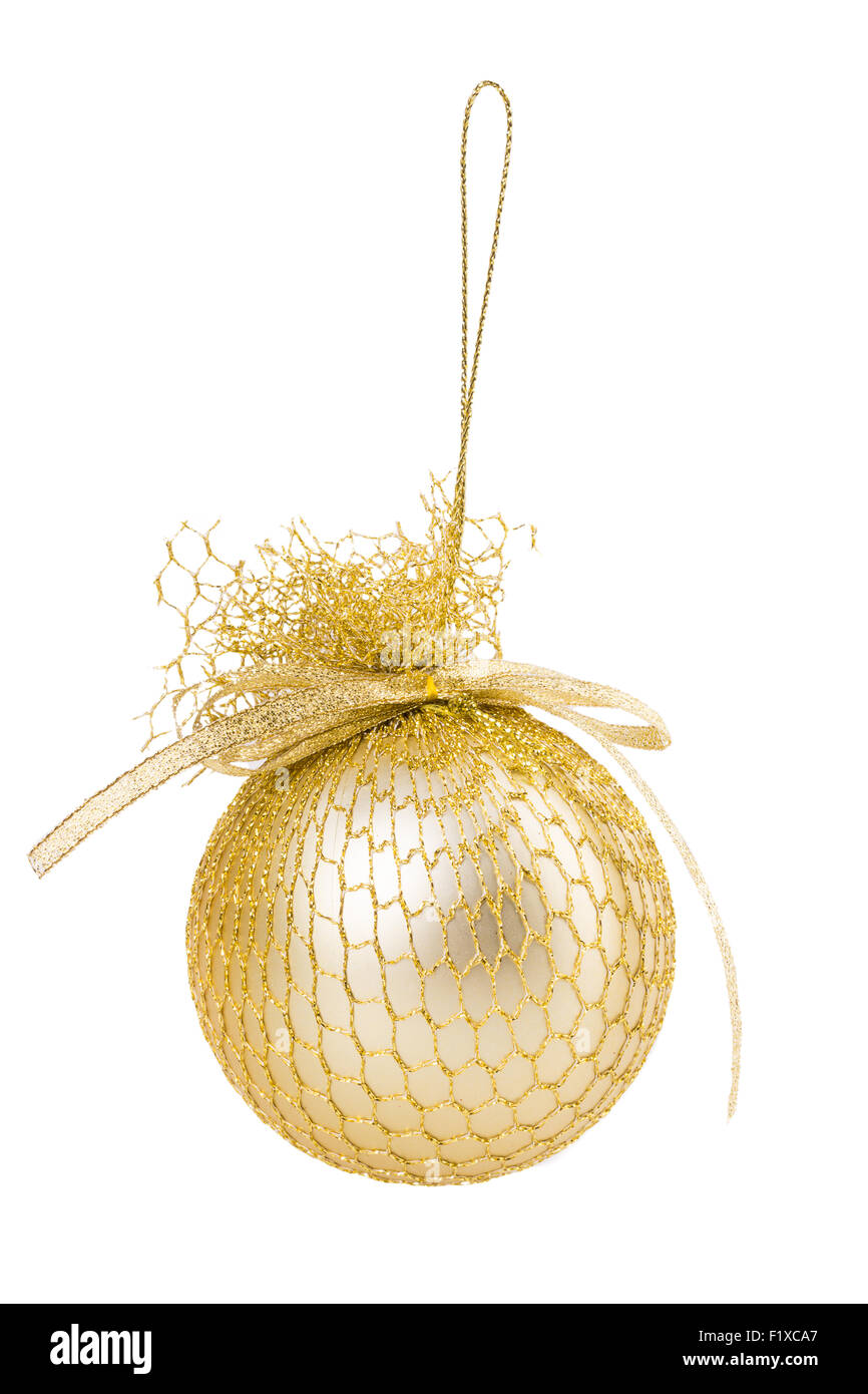 golden Christmas ball on white background. Stock Photo