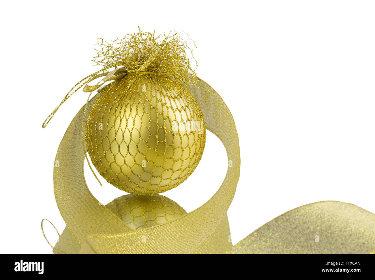 golden Christmas ball on white background. Stock Photo