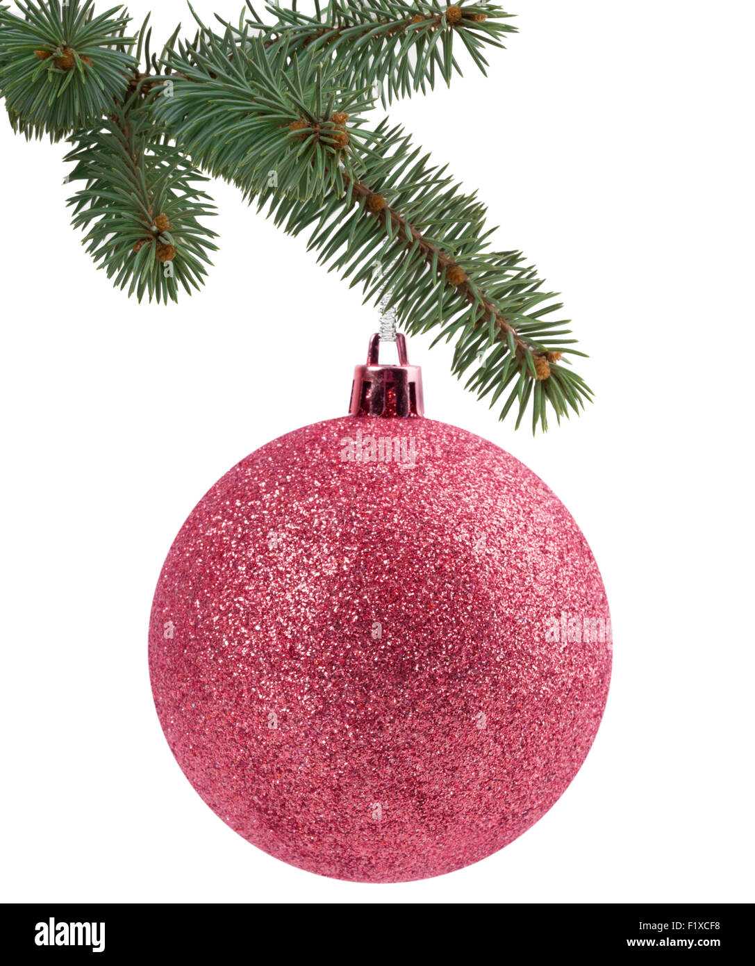 Christmas tree branch with a ball. Stock Photo