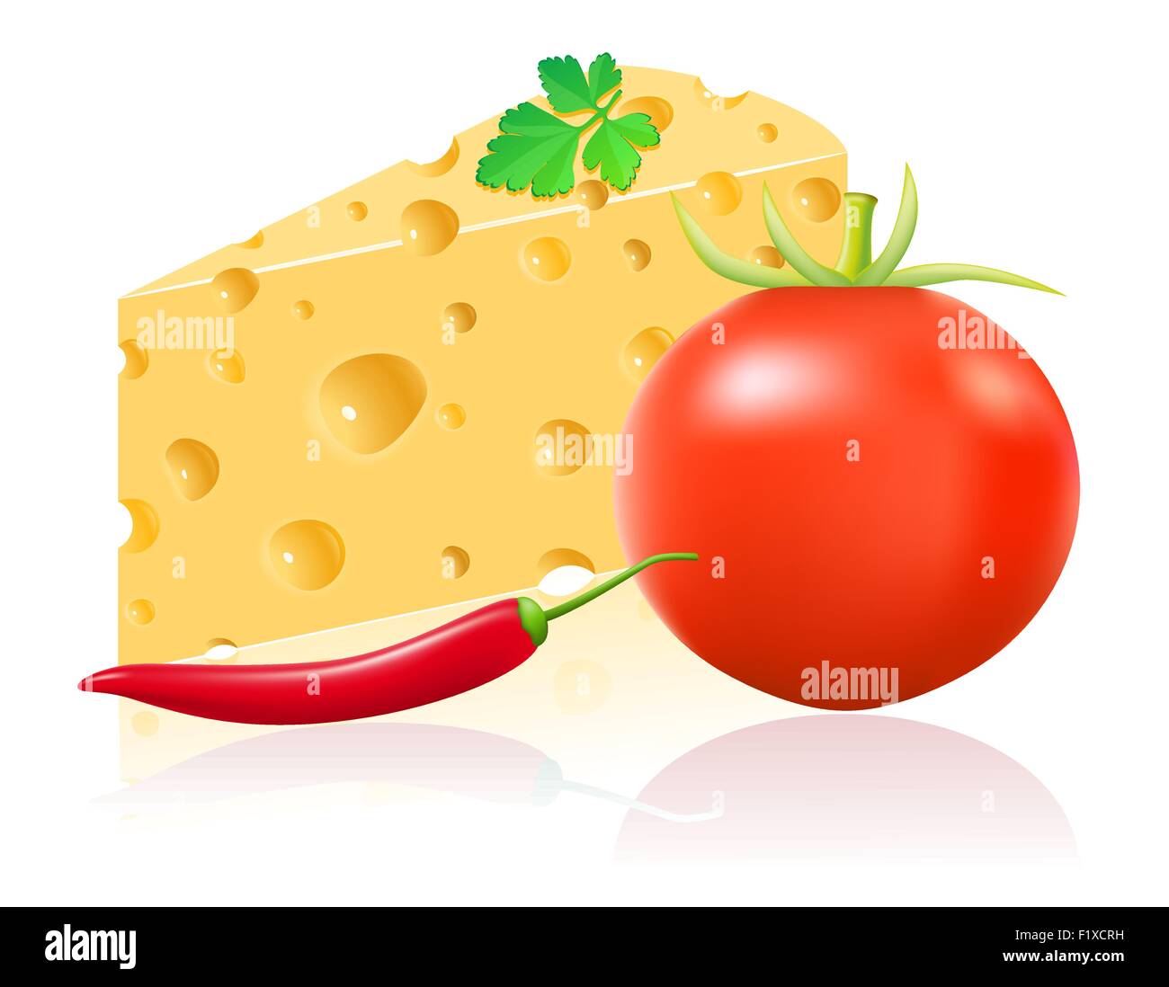 still life with cheese and vegetables vector illustration isolated on white background Stock Vector
