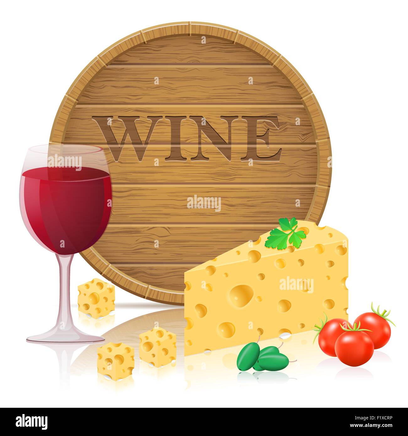 still life with cheese and wine vector illustration isolated on white background Stock Vector