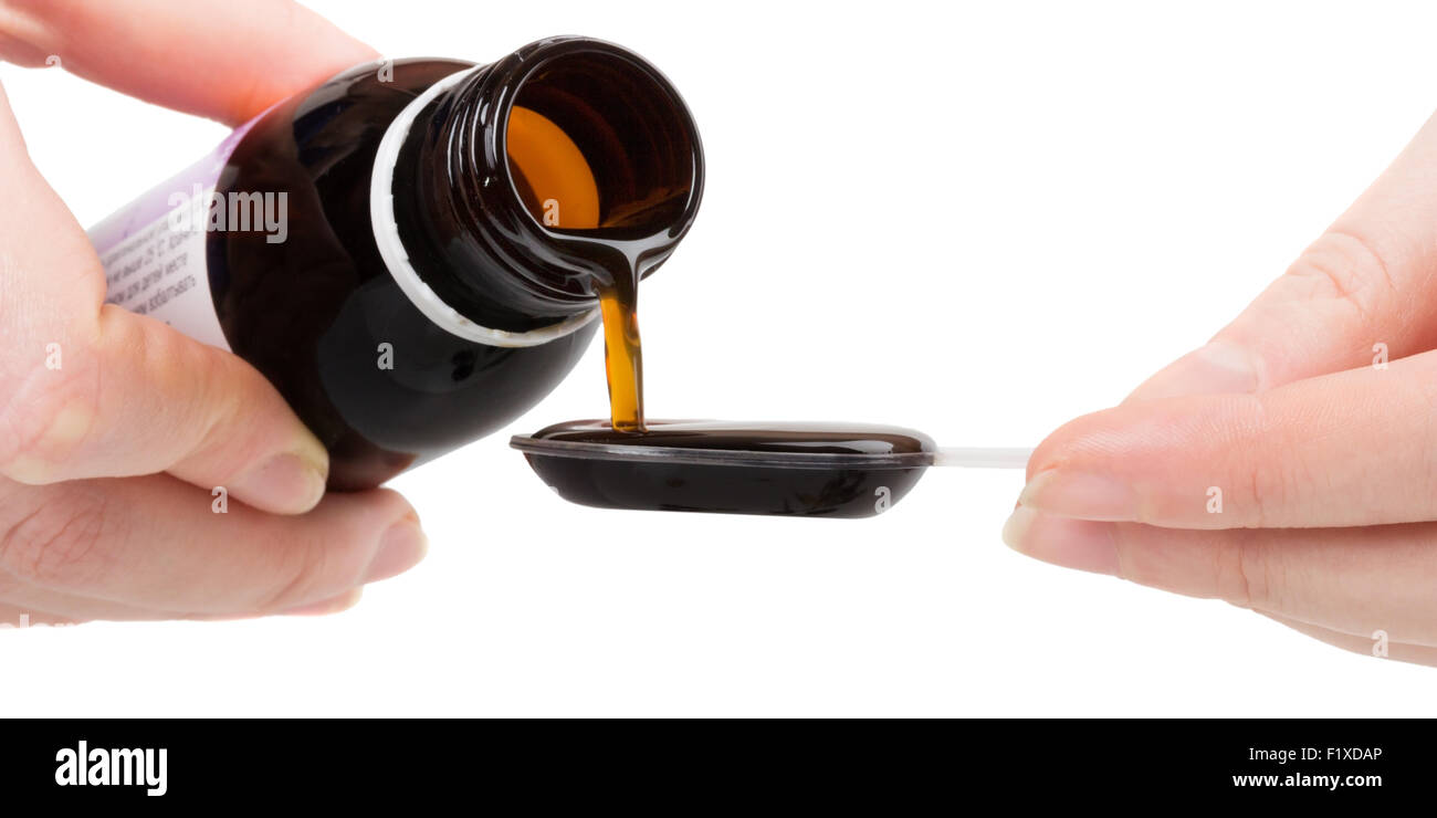 Medicated syrup,Hand pouring syrup Stock Photo Alamy