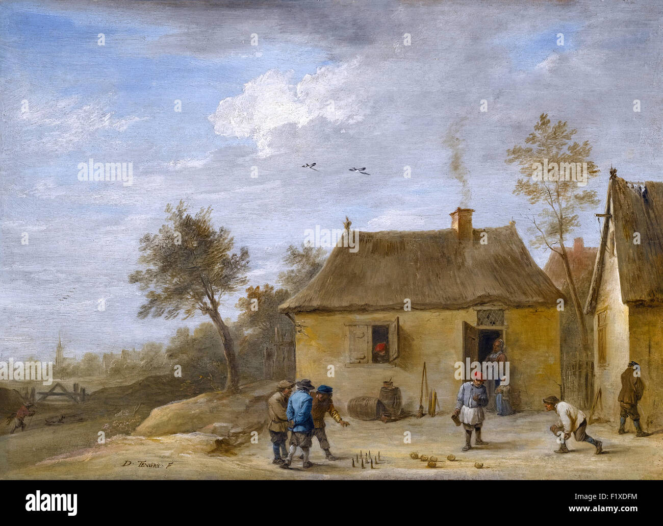 David Teniers the Younger - Landscape with Figures Playing Skittles Stock Photo