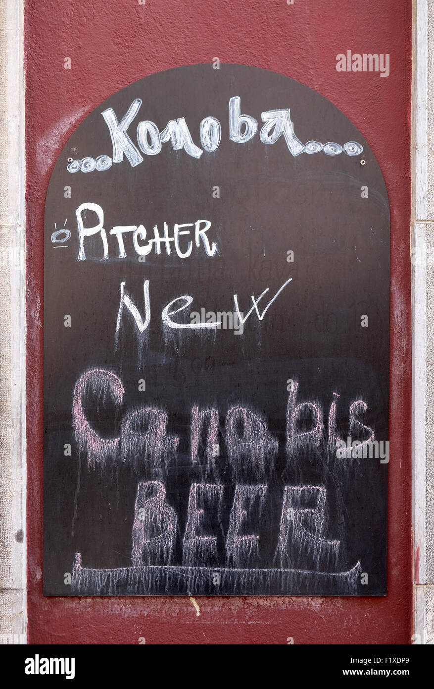 Blackboard with offerings of a restaurant in Ljubljana, Slovenia on June 30, 2015 Stock Photo