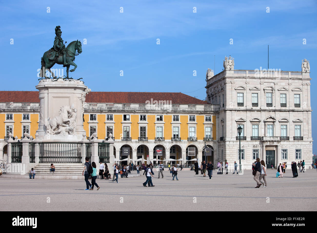Portugal, Lisbon, Praca do Comercio - Commerce Square, equestrian statue of King Jose I from 1775. Stock Photo