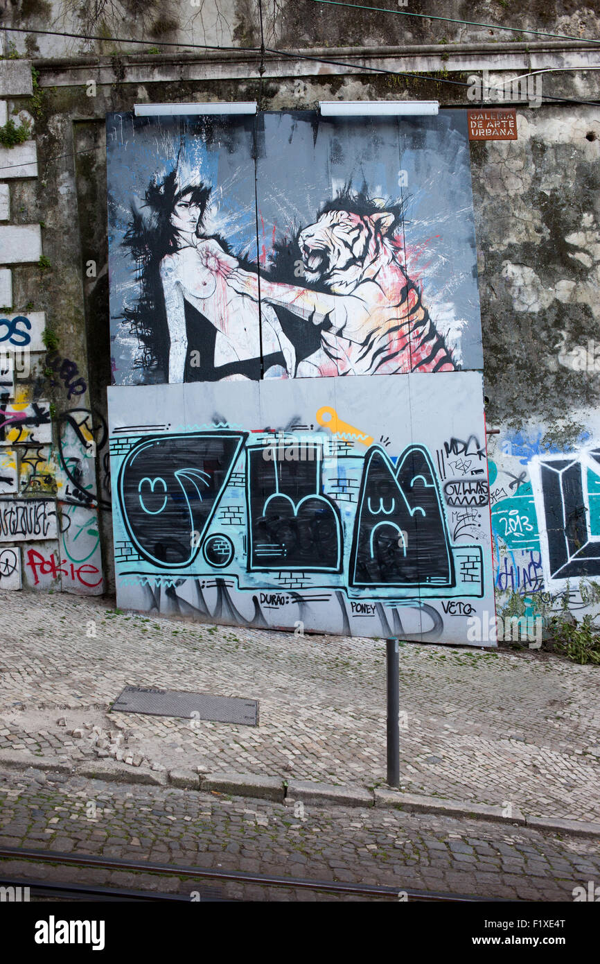 Portugal, Lisbon, mural, graffiti, city urban street art - Galeria de Arte Urbana Stock Photo