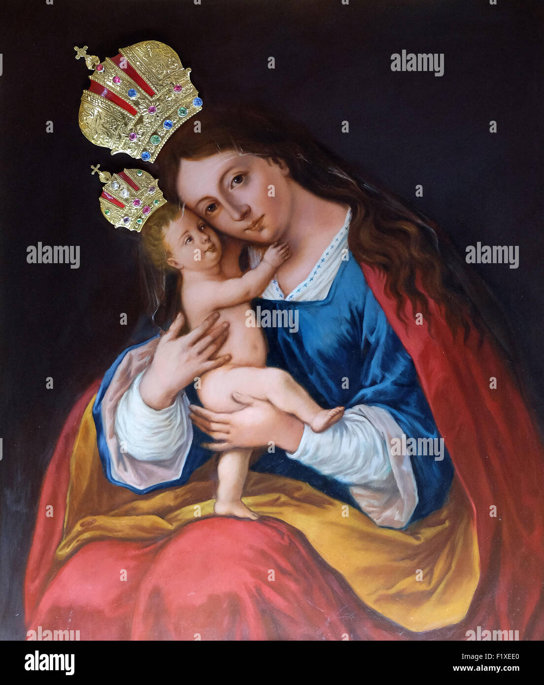 Our Laady of Brezje, altarpiece in Cathedral of St Nicholas in Novo Mesto, Slovenia Stock Photo