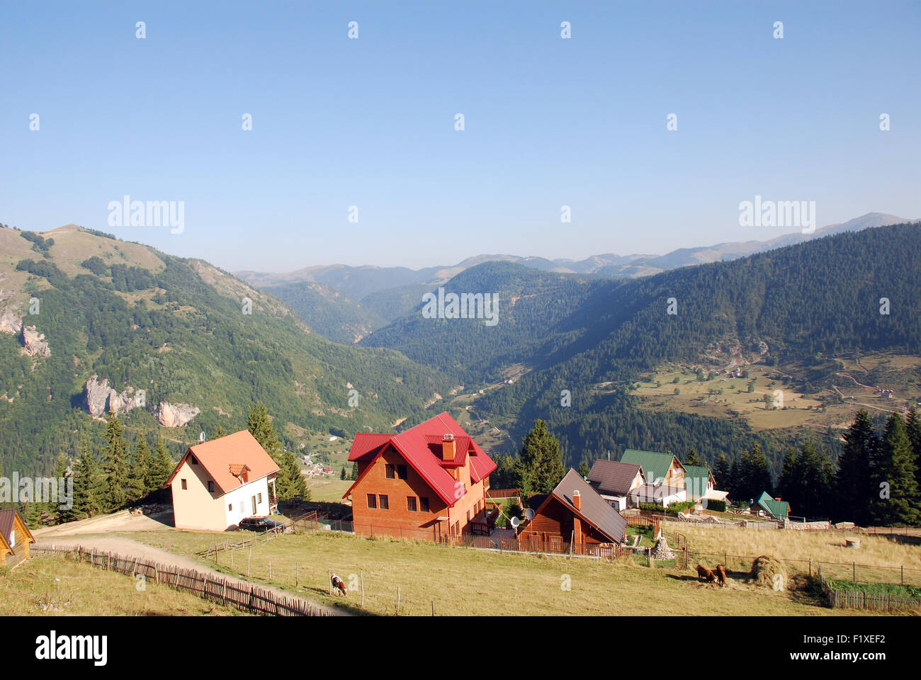 houses in he Montenegro village of  Liquenat in the Rugova mountains on the Albanian Montenegro boarder Stock Photo