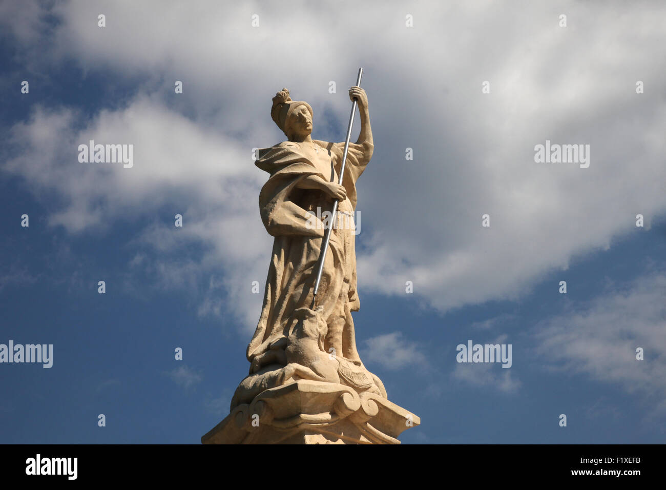 Saint George statue in front of the Cathedral of St. Teresa of Avila in Bjelovar, Croatia Stock Photo