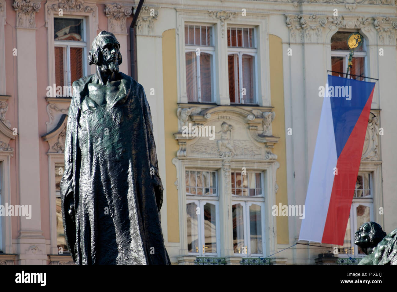 Statue of Jan Hus in Old Town Square, Prague, Czech Republic, Europe Stock Photo
