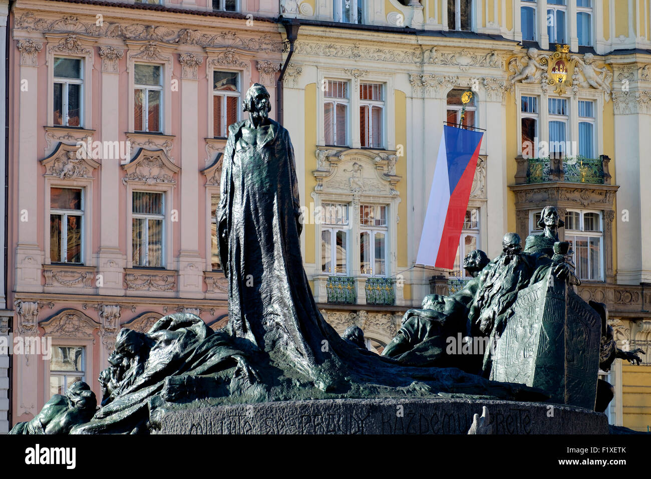 Statue of Jan Hus in Old Town Square, Prague, Czech Republic, Europe